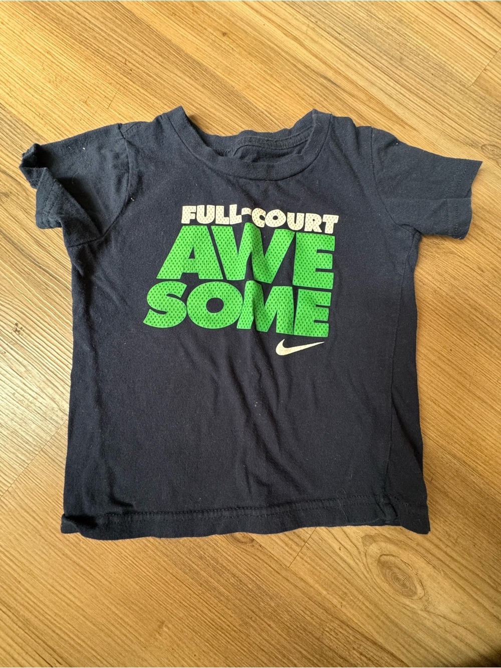 Nike Kids Navy Tee with Bright Green "AWESOME" Graphic